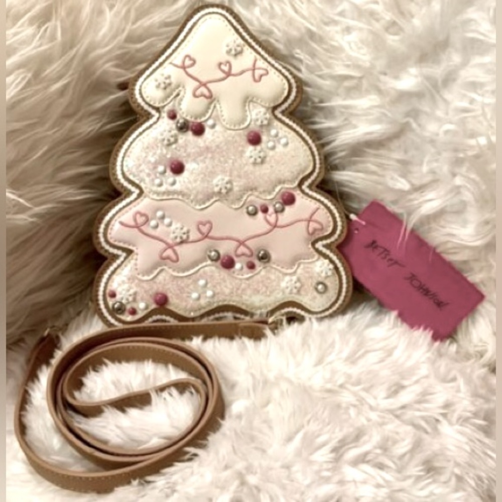 Betsey Johnson Pink and White Christmas Tree Crossbody Bag
